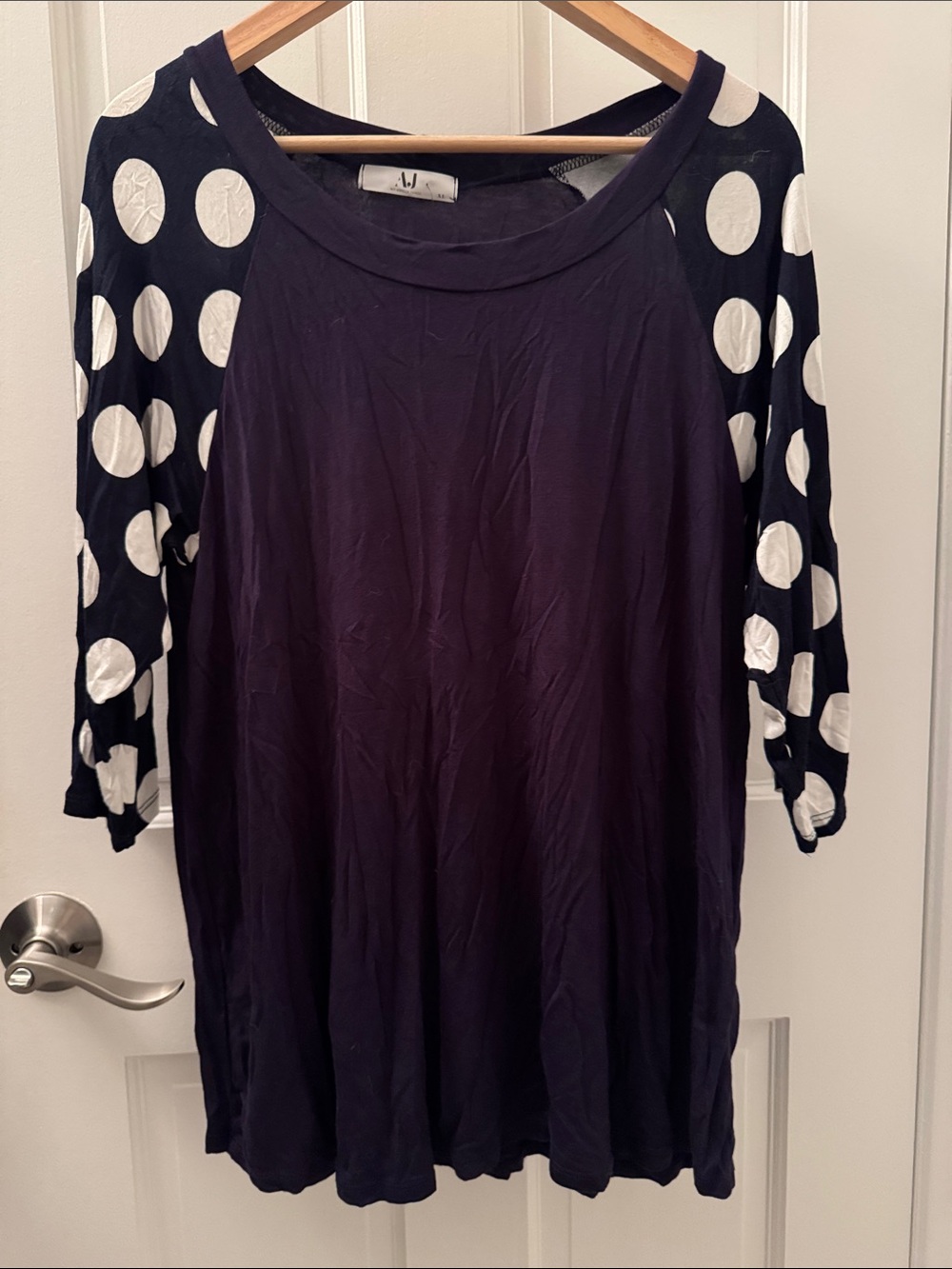 Amelia James navy blue Tunic with White Polka Dot Sleeves
